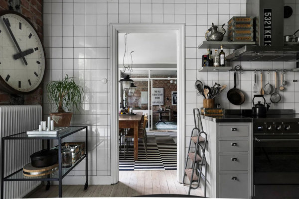 Индустриальные мотивы в дизайне квартиры в Швеции (80 кв. м)