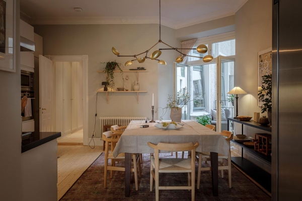 Тёплая и нежная квартира с камином в Швеции